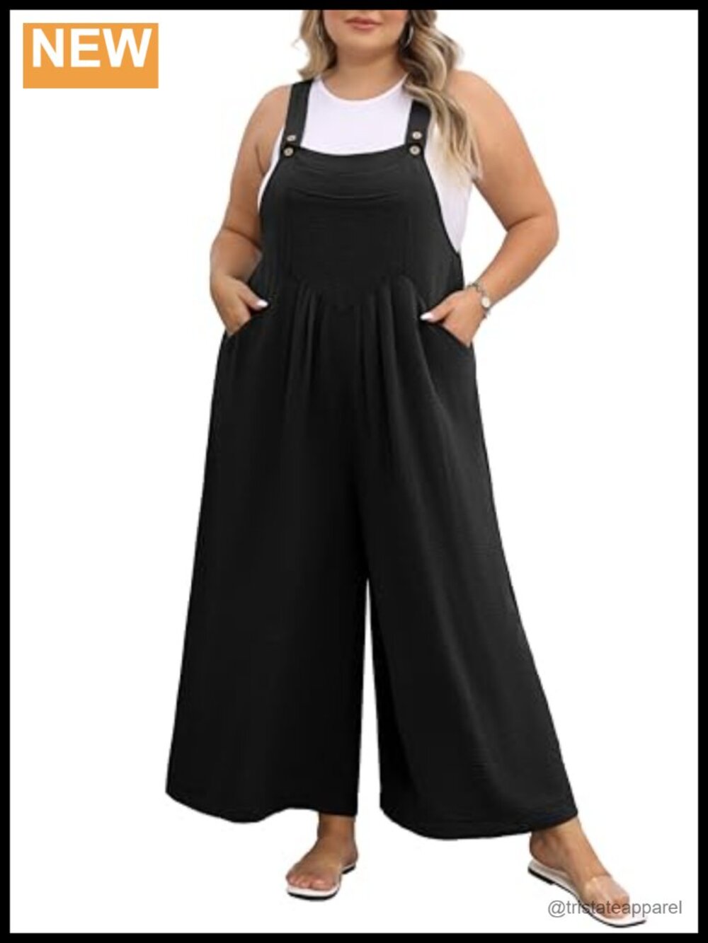 Plus Size Wide Leg Jumpsuit Adjustable Straps Loose Fit Romper with Pockets